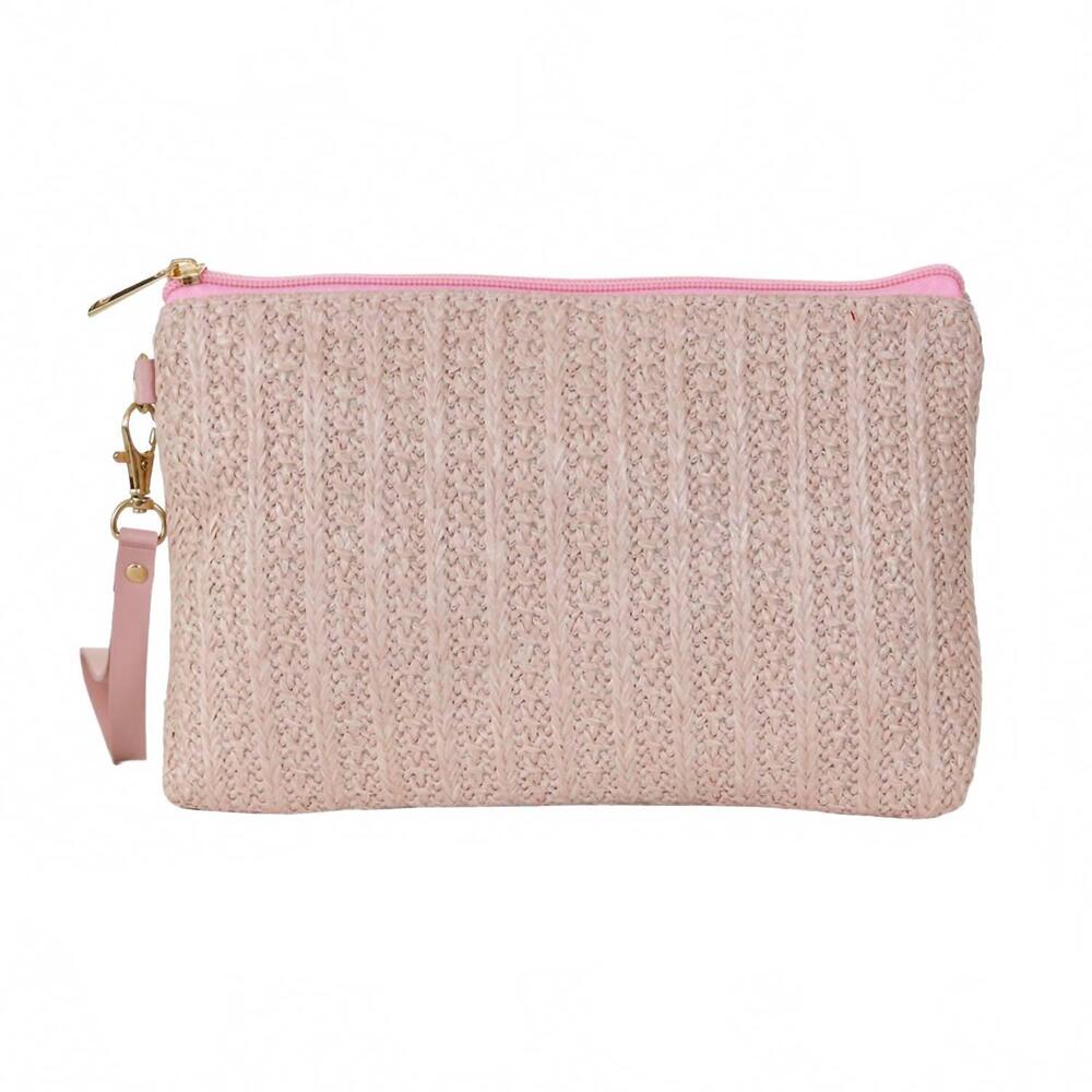 NEW 22TOTE women's straw wristlet clutch bag in light pink